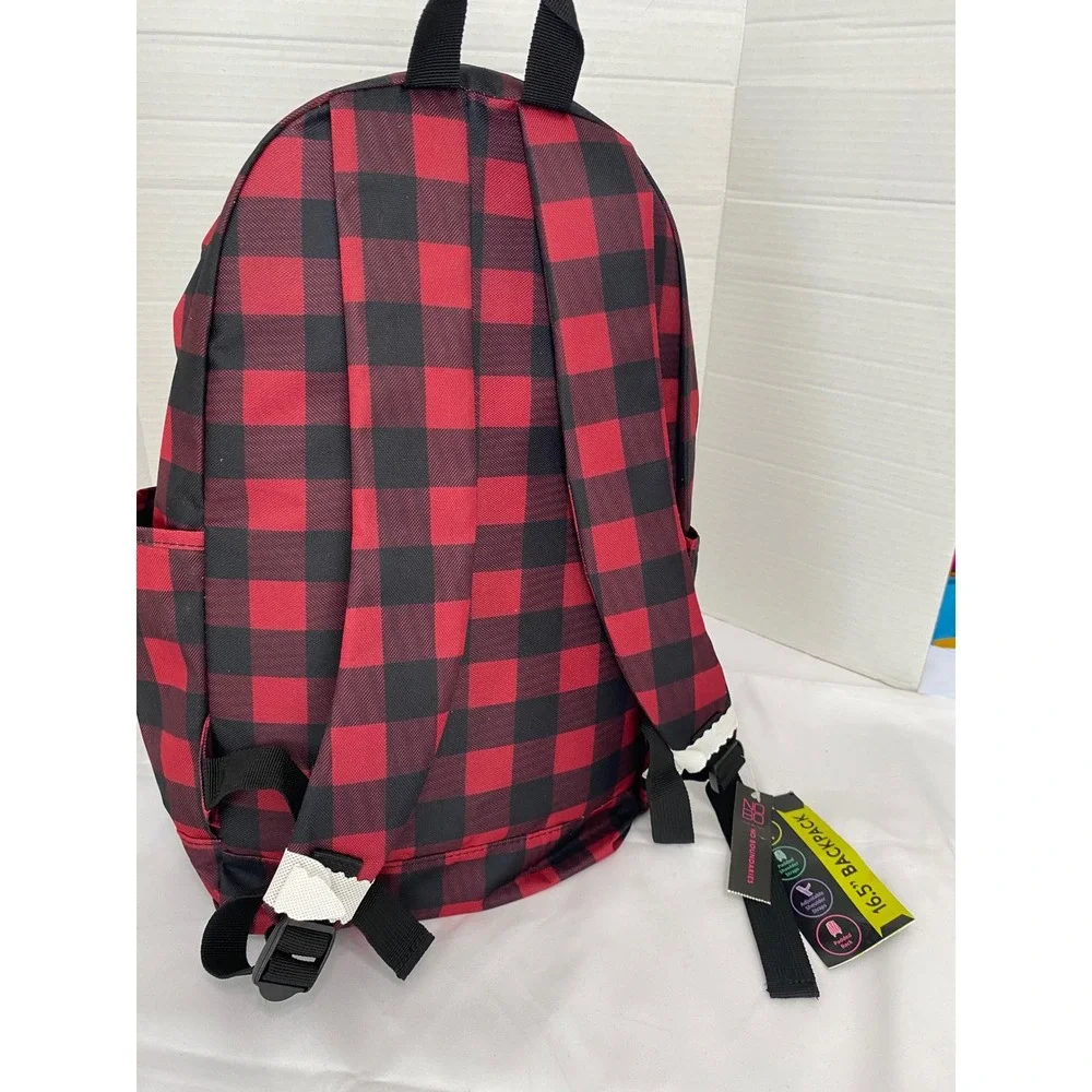 No Boundaries Backpack Unisex One Size Red Black Buffalo Plaid Laptop Sleeve 16.